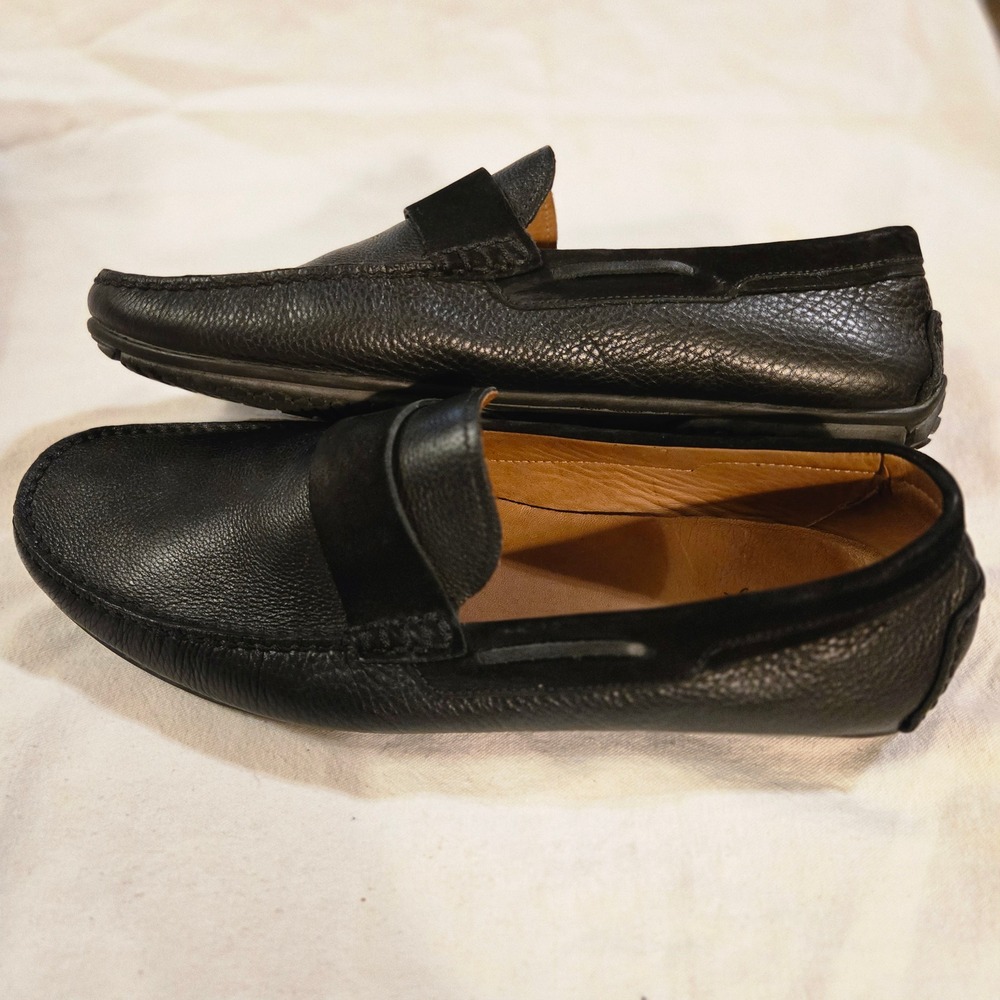 Massimo Matteo Loafers 12 Mens Black Pebble Leather Slip On Shoes Driving Loafer